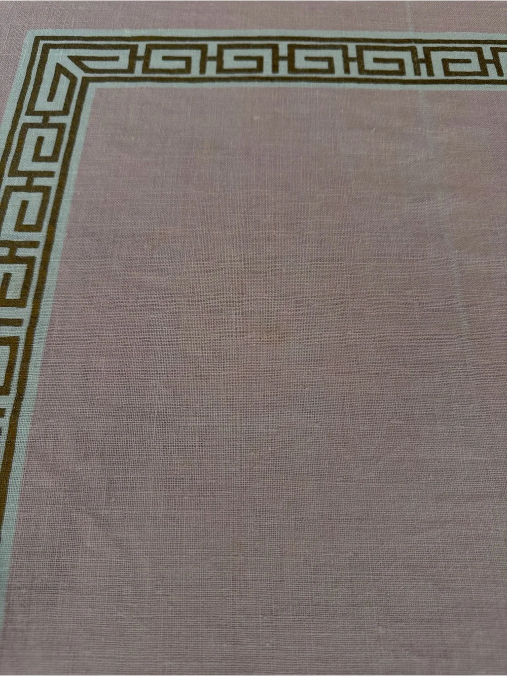 Vintage Linen Tablecloth 50x50 Pink Metallic Gold Greek Key Regency